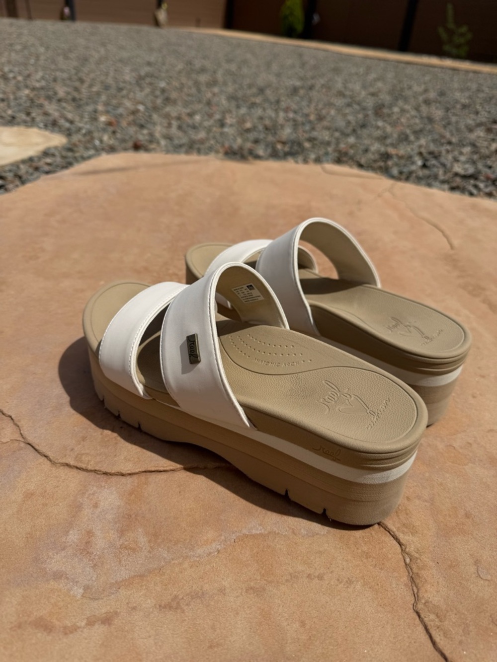 REEF cream white Double-Strap Platform Slide Mules with Tan Platform - Picture 5 of 6